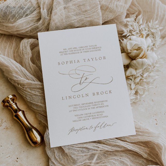 Invitation Calligraphie d'or romantique Flourdir Mariage offi (Romantic Gold Elegant Traditional Formal Wedding Invitation)