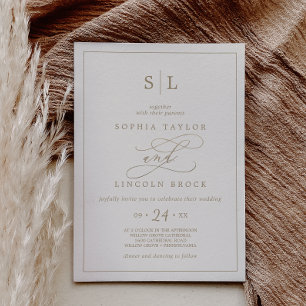 Invitation Calligraphie d'or romantique Mariage de monogram