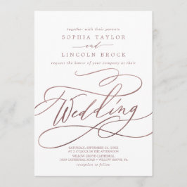 Invitation Calligraphie d'or Rose romantique | Mariage floris