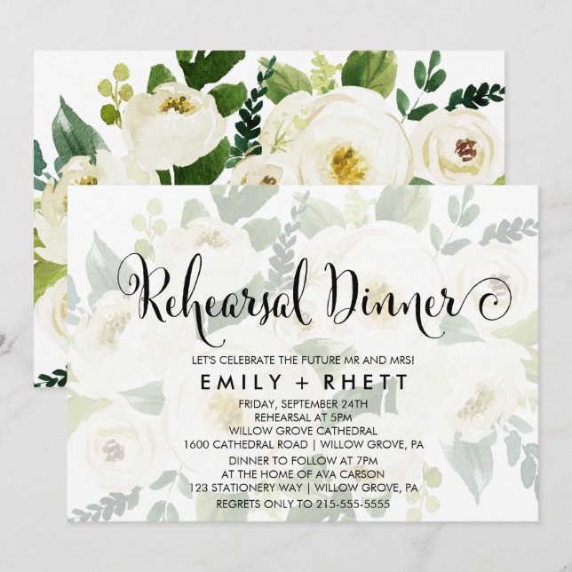 Invitation Calligraphie du Sud Dîner de répétition florale (Devant / Derrière)