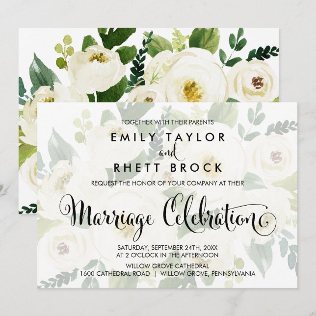 Invitation Calligraphie du Sud | Mariage floral défraîchi (Devant / Derrière)
