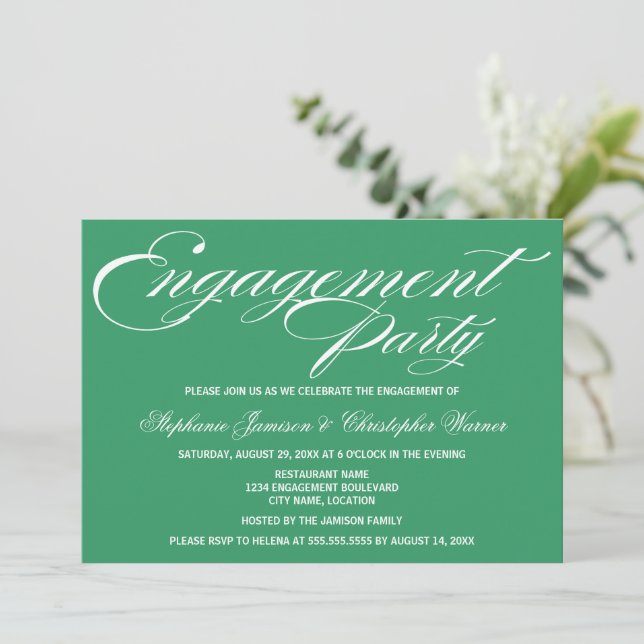 Invitation Calligraphie Elegance Green Engagement Party (Debout devant)