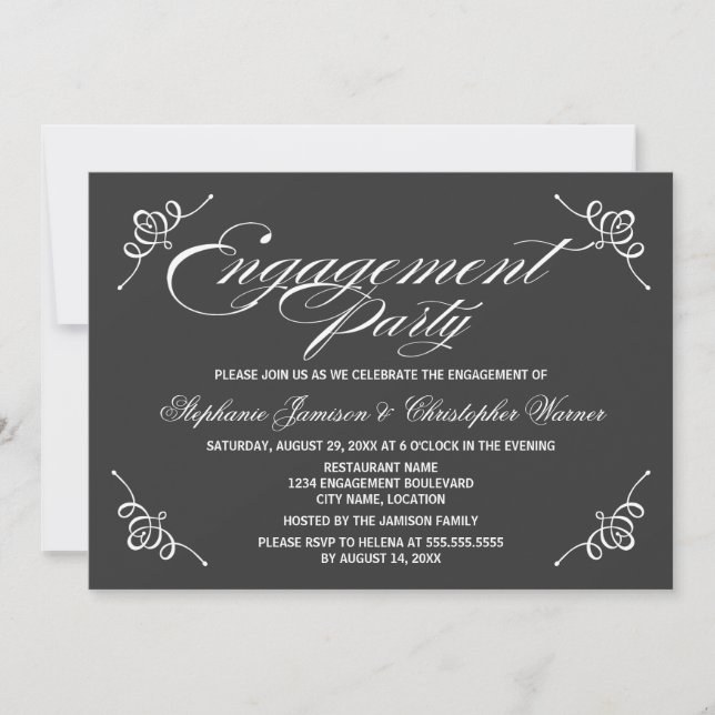 Invitation Calligraphie Elegance Grey Engagement Party (Devant)
