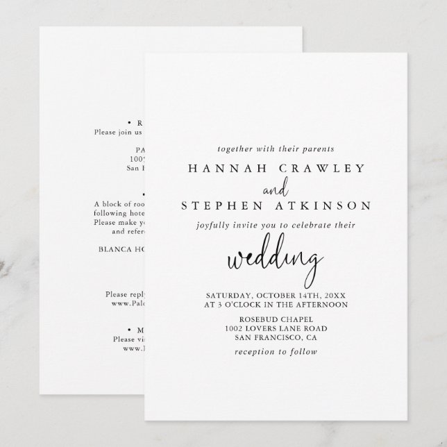 Invitation Calligraphie Élégant Script Mariage avant et arriè (Devant / Derrière)