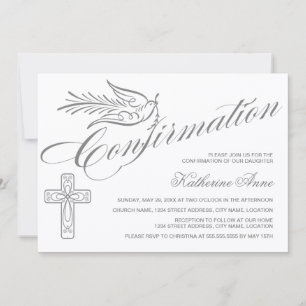 Invitation Calligraphie élégante Croix et Colombe Confirmatio