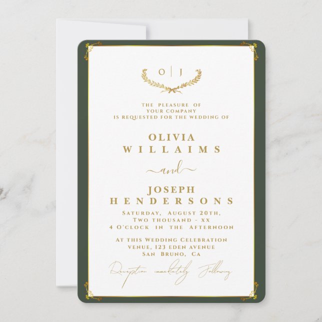 INVITATION CALLIGRAPHIE ÉLÉGANTE ET MARIAGE CHIC FRAME GOLDEN (Devant)