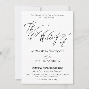 Invitation Calligraphie Élégante "Le Mariage de" Noir & Blanc
