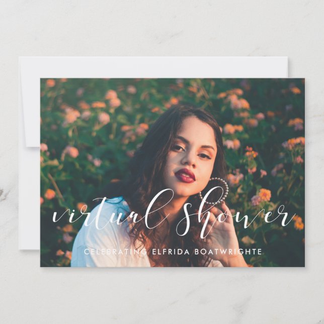 Invitation Calligraphie élégante Photo de douche de la mariée (Devant)