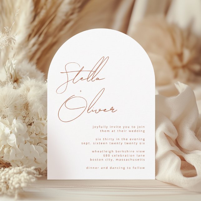 Invitation Calligraphie en terre cuite rustique Détails Maria (Rustic Terracotta Calligraphy Details Wedding Invitation)