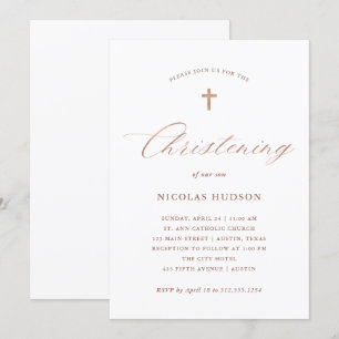 Invitation Calligraphie et croix d'or Faux Rose  Brise