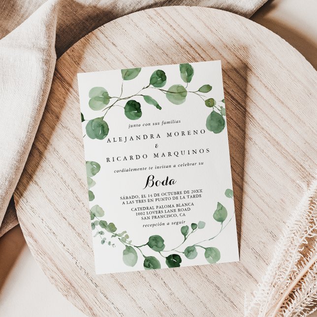 Invitation Calligraphie Eucalyptus Mariage espagnol (Créateur téléchargé)