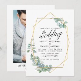 Invitation Calligraphie Eucalyptus Photo Mariage Gold