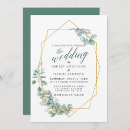 Invitation Calligraphie Eucalyptus Verdure Mariage Gold Frame