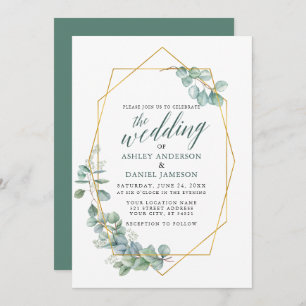 Invitation Calligraphie Eucalyptus Verdure Mariage Gold Frame