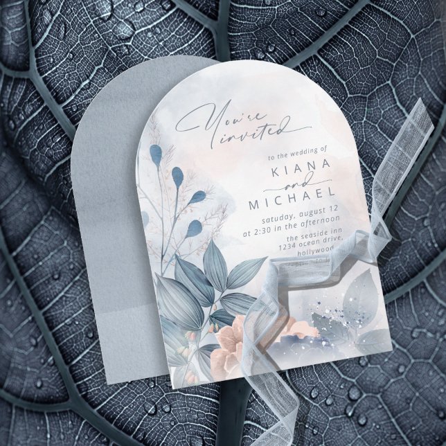 Invitation Calligraphie Floral Dusty Blue Arch ID771 (Créateur téléchargé)