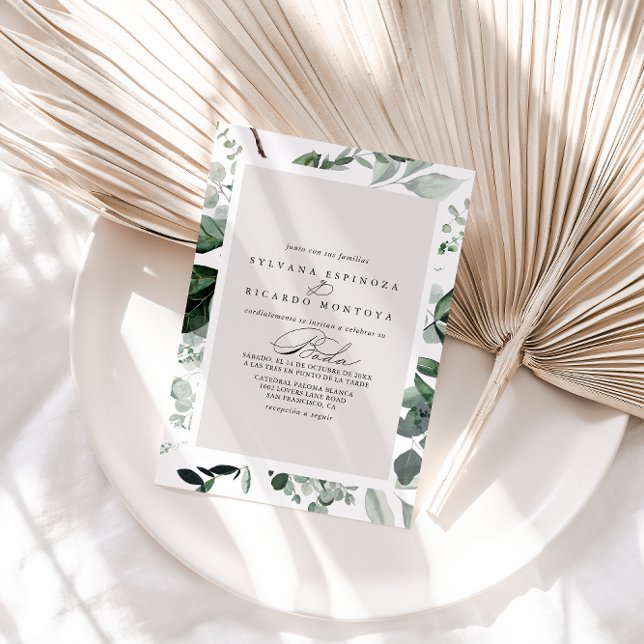 Invitation Calligraphie géométrique Verdure Mariage espagnol (Créateur téléchargé)