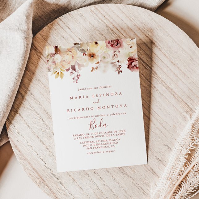 Invitation Calligraphie Graceful Floral Boda Mariage espagnol (Créateur téléchargé)