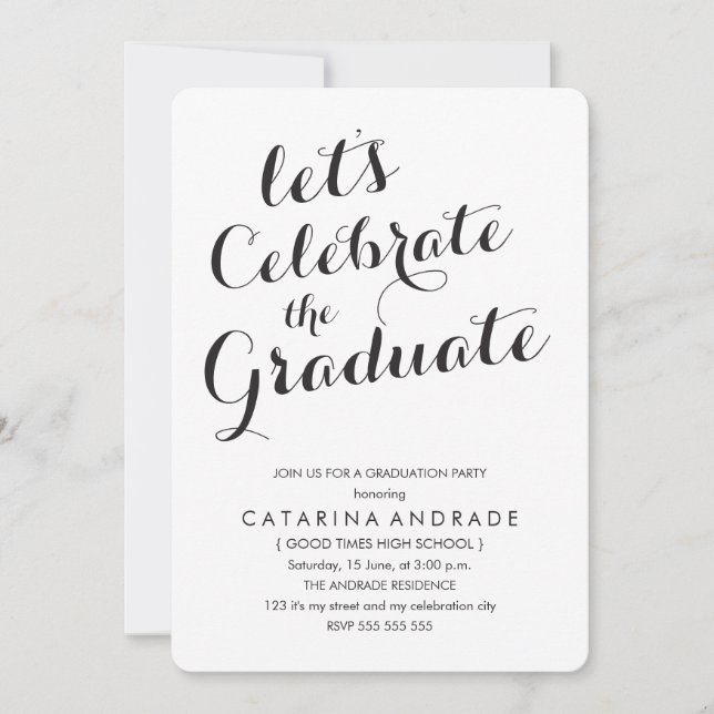 Invitation Calligraphie Graduation Party Photo noir blanc (Devant)