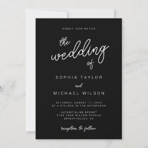 Invitation Calligraphie Joueuse moderne Mariage noir blanc