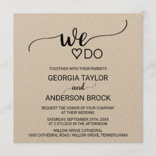 Invitation Calligraphie Kraft simple Mariage Carré "We Do"
