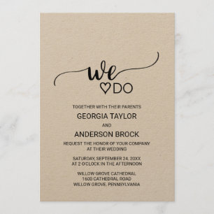 Invitation Calligraphie Kraft simple Mariage "We Do"