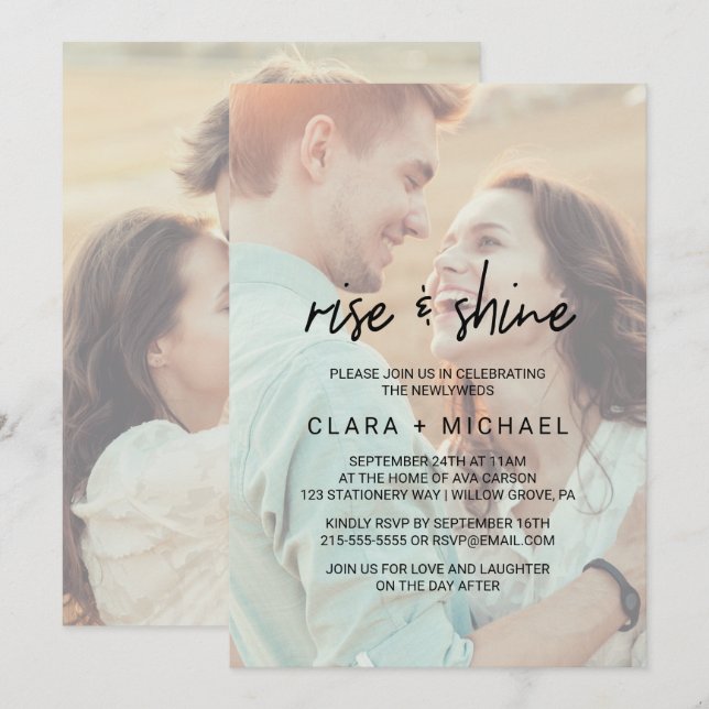 Invitation Calligraphie lunaire | Faded Photo Mariage Brunch (Devant / Derrière)