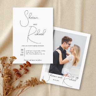 Invitation Calligraphie lunaire noir blanc mariage photo