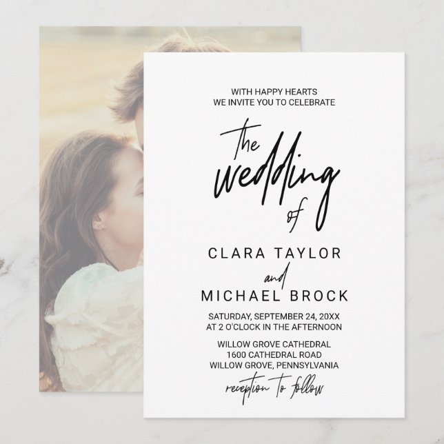 Invitation Calligraphie lunaire | Photo Retour Le Mariage De (Devant / Derrière)