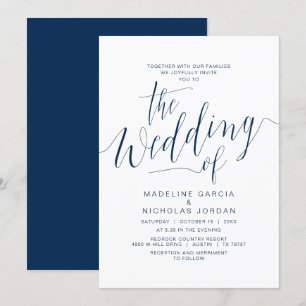 Invitation Calligraphie Mariage, bleu marine, avec des famill