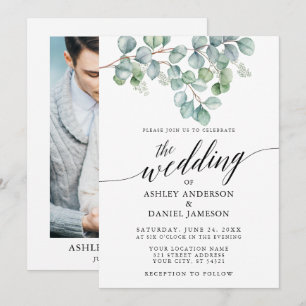 Invitation Calligraphie Mariage Eucalyptus Green Photo