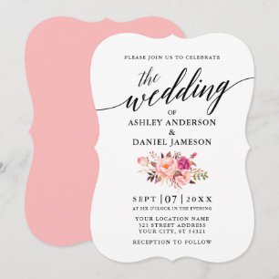 Invitation Calligraphie Mariage floral rose