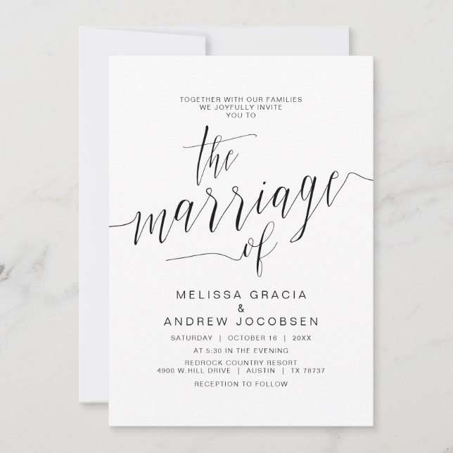 Invitation Calligraphie mariage, Script noir simple, Mariage (Devant)