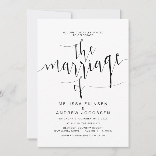 Invitation Calligraphie Mariage simple, Script noir, Mariage (Devant)