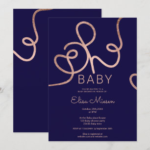 Invitation Calligraphie marine rose moderne or Oh baby shower