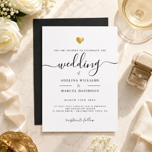 Invitation Calligraphie minimale moderne Mariage de coeur d'o