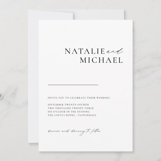 Invitation Calligraphie minimale simple en un seul Mariage (Devant)