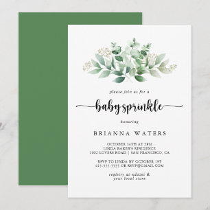 Invitation Calligraphie minimaliste Eucalyptus Baby Sprinking