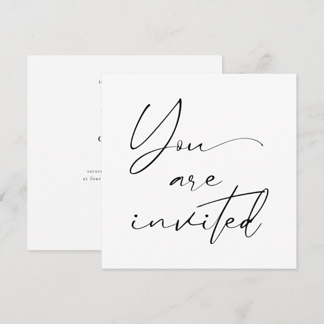 Invitation Calligraphie minimaliste moderne Mariage noir (Devant / Derrière)