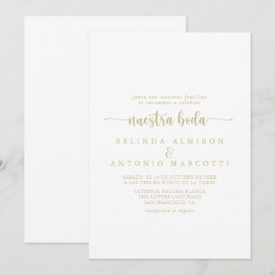 Invitation Calligraphie minimaliste or Nuestra Boda Mariage