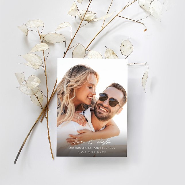 Invitation Calligraphie MOD Photo Vertical Enregistrer la dat (Créateur téléchargé)