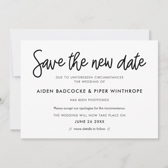 Invitation Calligraphie moderne Annonce de report de date (Devant)