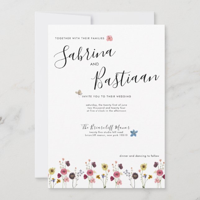 Invitation Calligraphie moderne Aquarelle Fleur sauvage Maria (Devant)