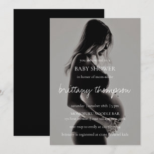 Invitation Calligraphie moderne Baby shower photo noir blanc