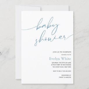 Invitation Calligraphie moderne Blue Boy Baby shower Invitati