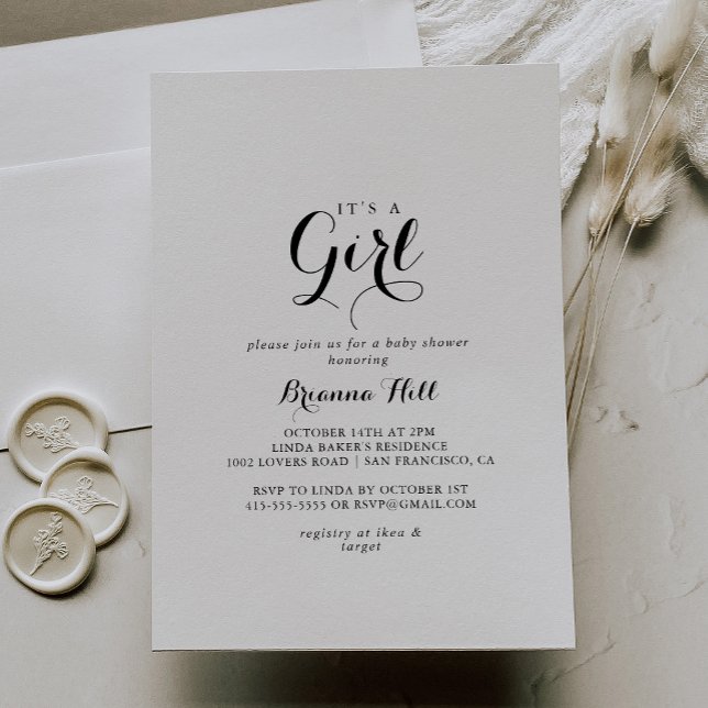 Invitation Calligraphie moderne C'est un Baby shower de fille (Créateur téléchargé)