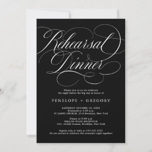 Invitation Calligraphie moderne dîner de répétition noire int