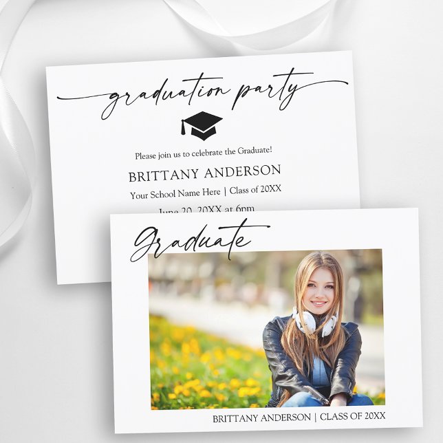 Invitation Calligraphie moderne Encre Photo Graduation Party (Customize to change your personalized text size or text style.)