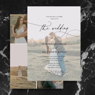 Invitation Calligraphie Moderne Formel 5 Photo Mariage 