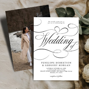 Invitation Calligraphie moderne intemporelle mariage noir bla