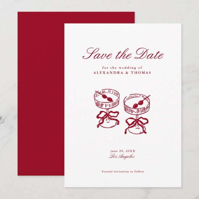 Invitation Calligraphie moderne Mariage rouge Enregistrer la  (Devant / Derrière)